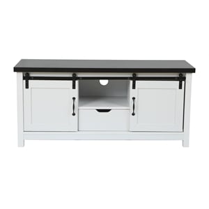LuxenHome White and Black Engineered Wood TV Stand