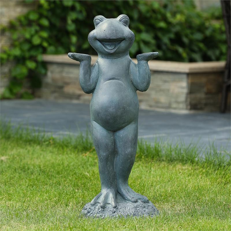 Gray MgO Carefree Standing Frog Garden Statue - WHST1170