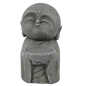 luxenhome gray mgo little buddha monk and bowl garden statue