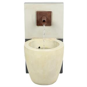 luxenhome off white and gray cement bowl garden outdoor fountain with led light