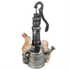 luxenhome resin bunnies water pump lighted outdoor fountain