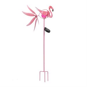 luxenhome metal flamingo solar led and wind spinner garden stake