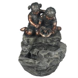 luxenhome resin children on rock outdoor fountain