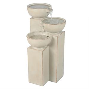 luxenhome off white resin 3-tier tri-column outdoor fountain with led light