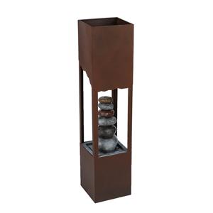 luxenhome brown stacked rock column outdoor fountain with led light