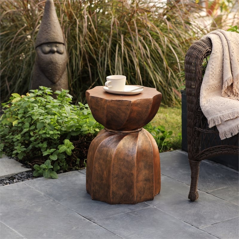 LuxenHome Modern MgO Indoor Outdoor Weathered Copper Garden Stool