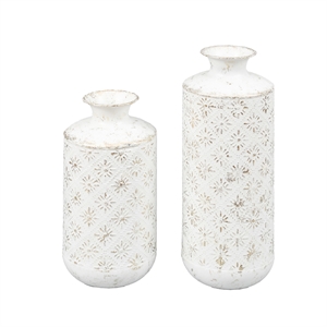 luxenhome set of 2 white stamped metal bottle vases