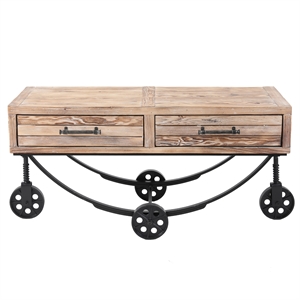 LuxenHome Rustic Industrial Wood Storage Coffee Table
