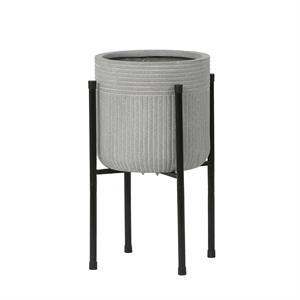 luxenhome gray mgo indoor-outdoor planter with black metal stand