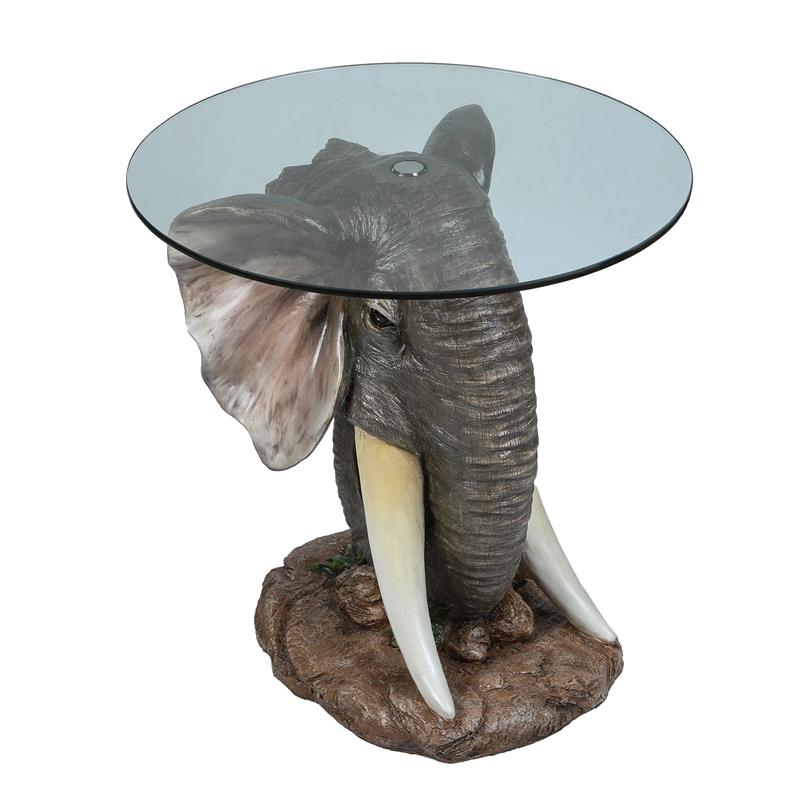 LuxenHome Resin Elephant Glass Top Round End Table Cymax Business