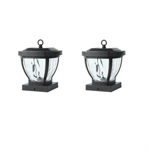 luxenhome set of 2 black plastic and water lens glass solar post cap light