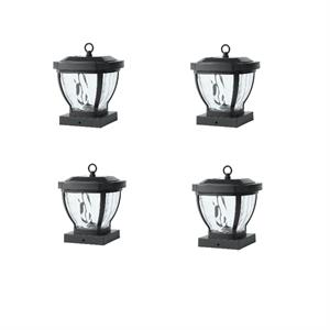 luxenhome set of 4 black plastic and water lens glass solar post cap light