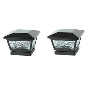 luxenhome set of 2 black plastic - water glass solar adjustable post cap light