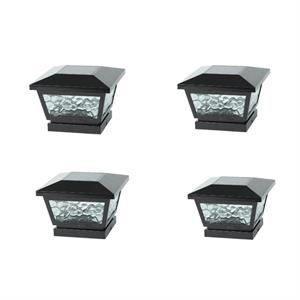 luxenhome set of 4 black plastic water glass solar ajustable post cap light
