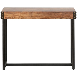 luxenhome red oak finish wood and black metal console entry table