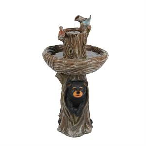 luxenhome brown resin carved tree bird bath fountain
