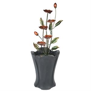 luxenhome 40.75 in. h cement vase with metal flowers outdoor fountain
