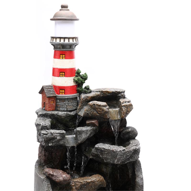 LuxenHome Resin/Cement Lighthouse  Outdoor Fountain with LED Lights