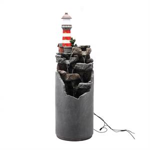 luxenhome resin/cement lighthouse  outdoor fountain with led lights