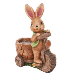 luxenhome brown bunny rabbit on a bicycle mgo planter