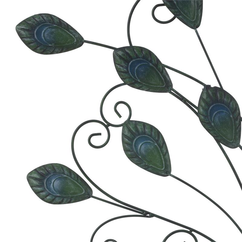 LuxenHome 29.5-Inch H Peacock Metal and Glass Outdoor Wall Decor