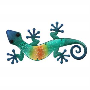 LuxenHome 24-Inch Blue Gecko Lizard Metal and Glass Outdoor Wall Decor