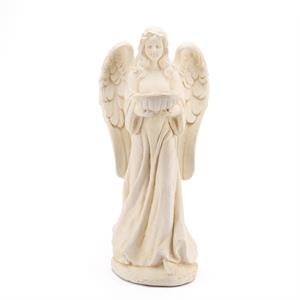 luxenhome off white mgo  angel with bowl garden statue