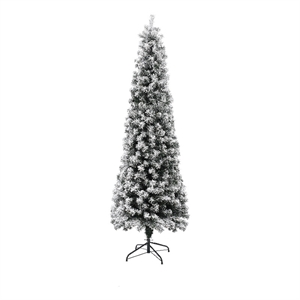 LuxenHome 7Ft Pre-Lit LED Artificial Flocked Slim Fir Christmas Tree