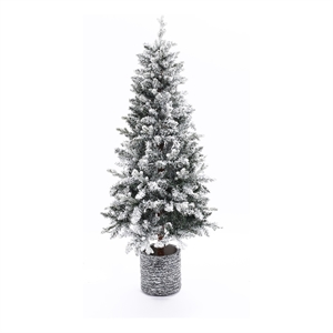 LuxenHome 5.6Ft Pre-Lit LED Artificial Slim Fir Christmas Tree with Pot