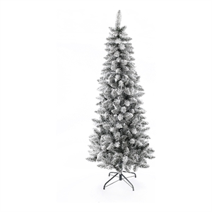 LuxenHome 6Ft Artificial Flocked Slim Fir Christmas Tree