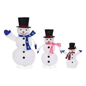 luxenhome set of 3 snowman family lighted winter holiday yard decoration