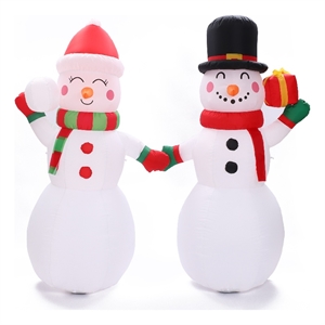 luxenhome 6ft snowman couple inflatable with led lights