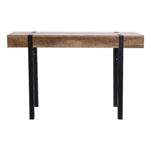 luxenhome oak finish mdf wood black metal console entry table