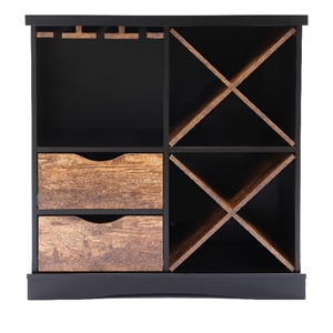 luxenhome black and brown wood 2-drawer x-storage wine cabinet