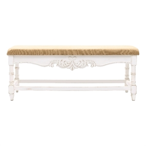 LuxenHome Upholstered Entry and Bedroom White Wood Bench