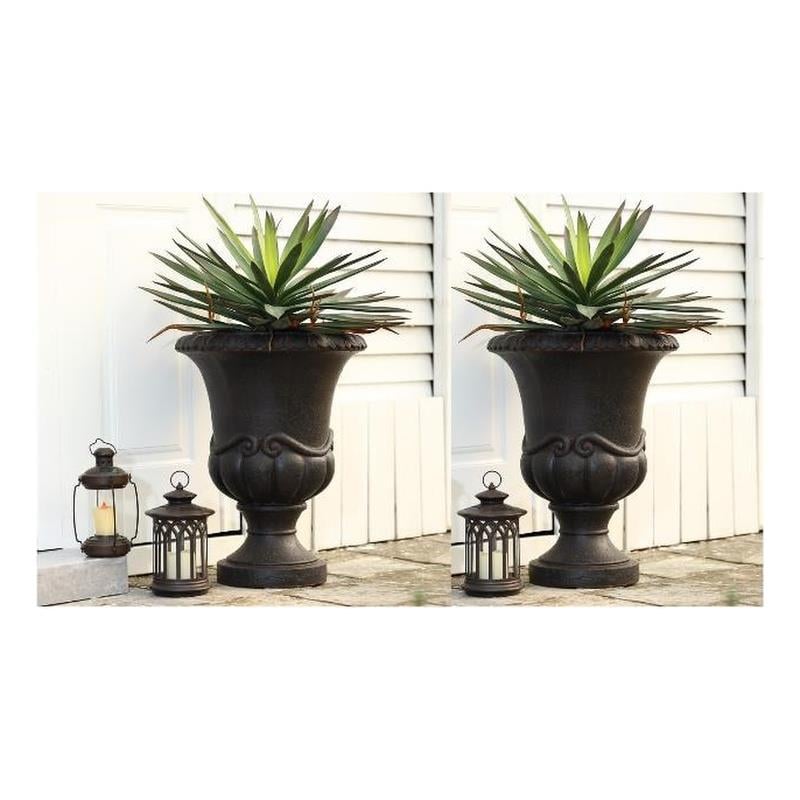 LuxenHome Set of 2 Dark Brown Urn Planters