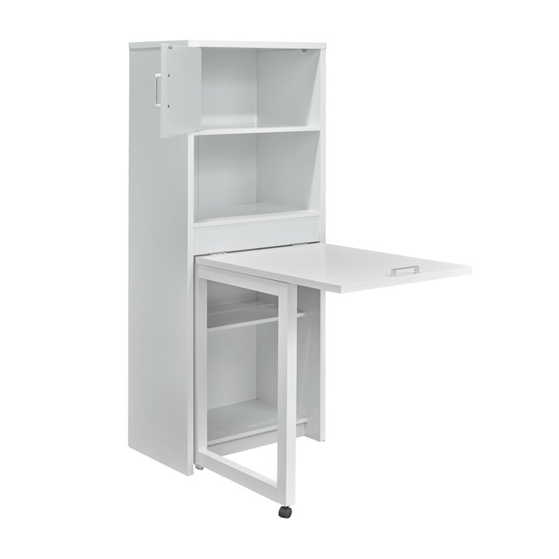 Brassex Multi Tier Bookcase With Fold Down Desk In White 172092 Wh