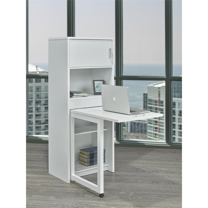 Brassex Multi Tier Bookcase With Fold Down Desk In White 172092 Wh