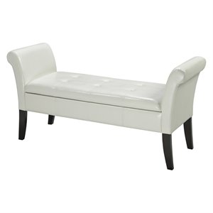 brassex tufted accent bench with storage in white