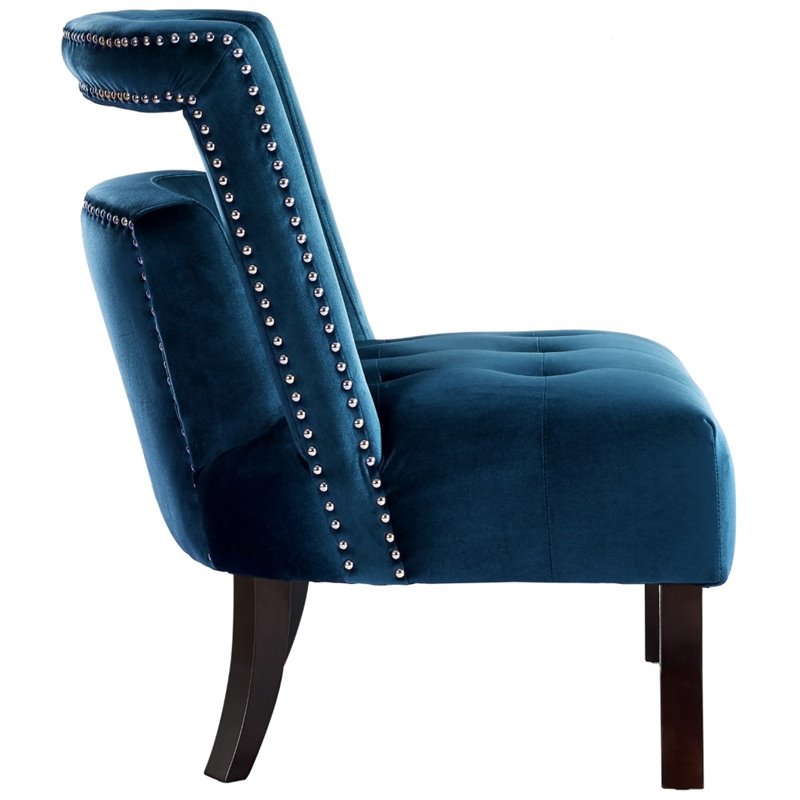 Posh Living Cole Tufted Velvet Accent Chair with Nailhead Trim in Navy