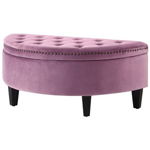 Posh Living Nathan Velvet Upholstered Half Moon Storage Ottoman in Mauve