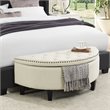 Posh Living Nathan Linen Fabric Half Moon Storage Ottoman in Cream/White