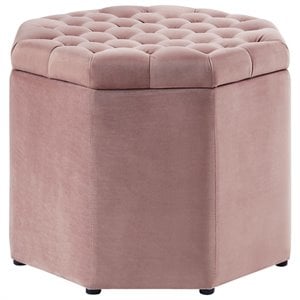Posh Living Adrian Button Tufted Velvet Storage Ottoman in Blush Pink