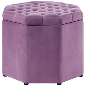 Posh Living Adrian Button Tufted Velvet Storage Ottoman in Mauve