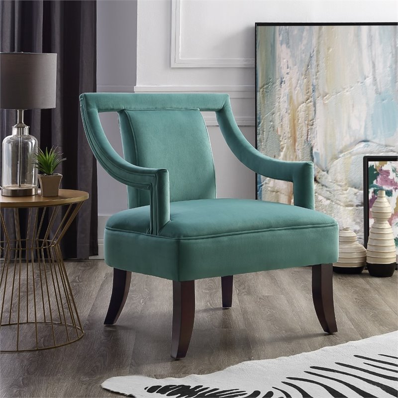 Brady Teal Velvet Accent Chair - Cut Out Shaped Back ...