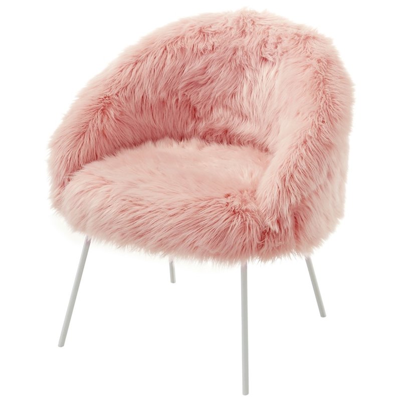 Posh Living Anthony Faux Fur Fabric Accent Chair with Metal Legs in Rose