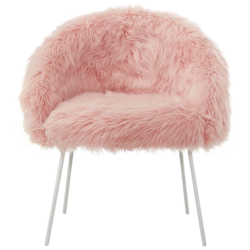 Posh Living Anthony Faux Fur Fabric Accent Chair with Metal Legs in Rose
