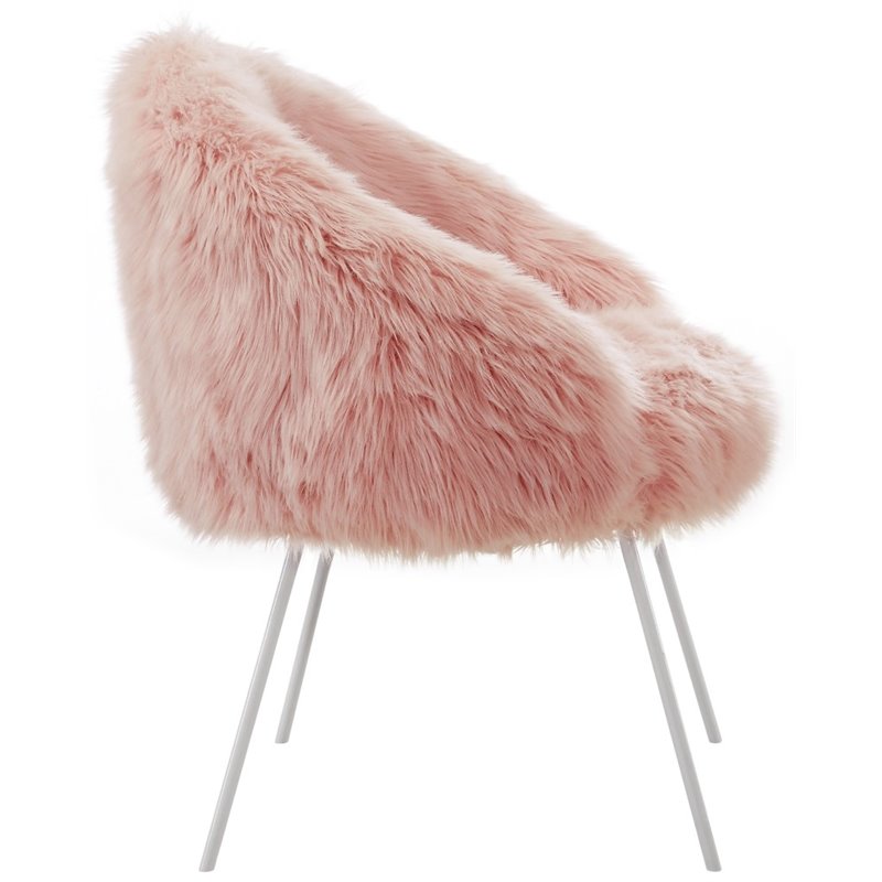 Posh Living Anthony Faux Fur Fabric Accent Chair with Metal Legs in Rose