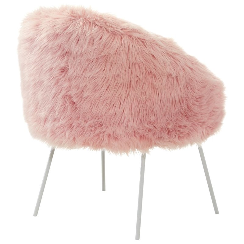 Posh Living Anthony Faux Fur Fabric Accent Chair with Metal Legs in Rose