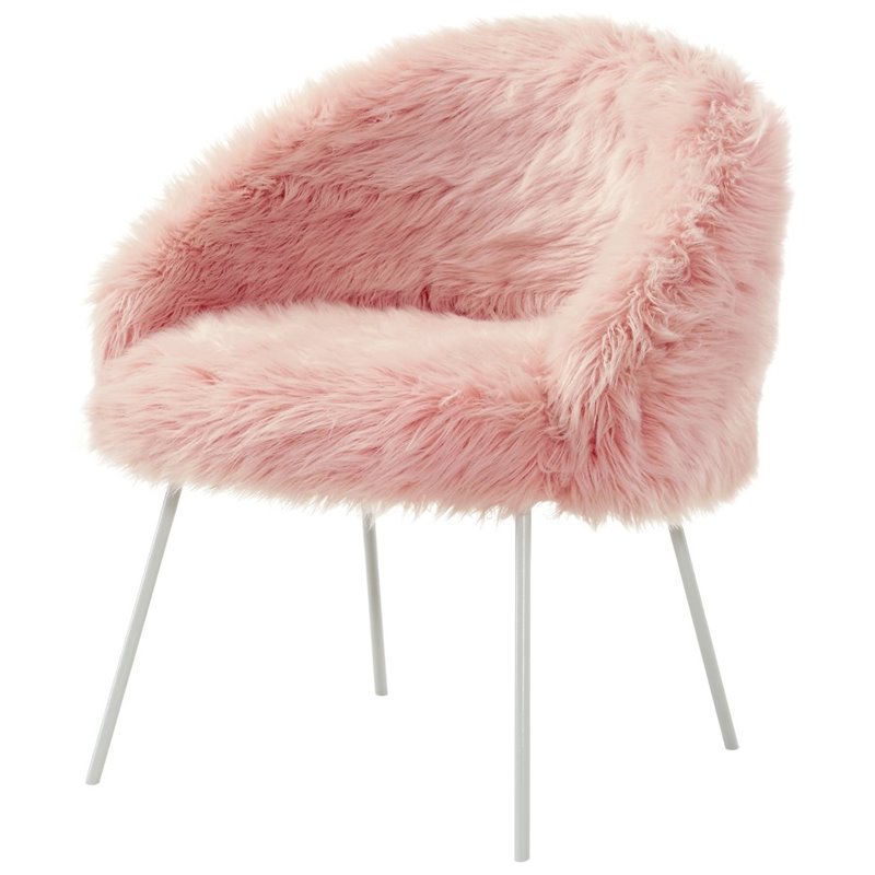 Posh Living Anthony Faux Fur Fabric Accent Chair with Metal Legs in Rose